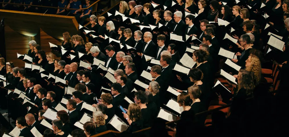 Orpheus Choir Wellington performing in the Michael Fowler Centre, Wellington